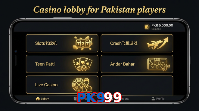 Lobby view of PK999 for Pakistan users